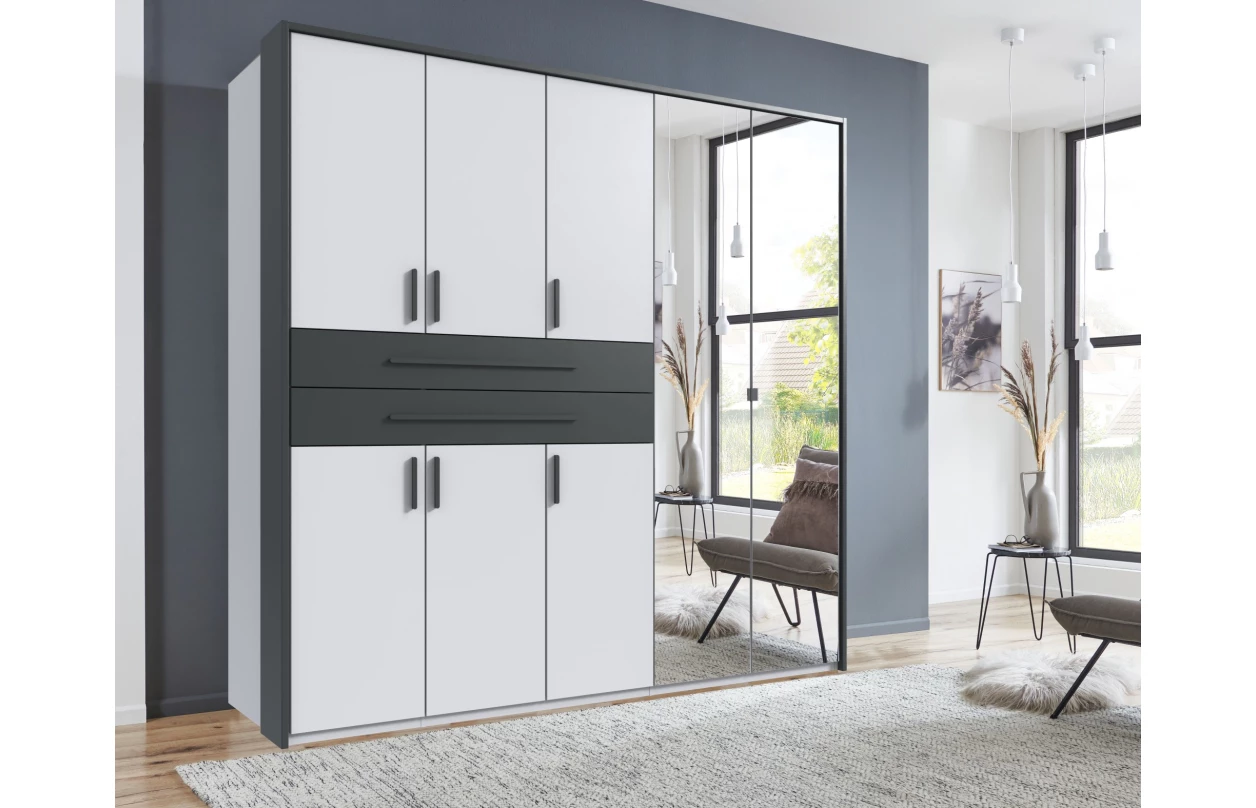 Šatníková skriňa so zásuvkami Digit, 225 cm, béžová kašmír/dub artisan 85