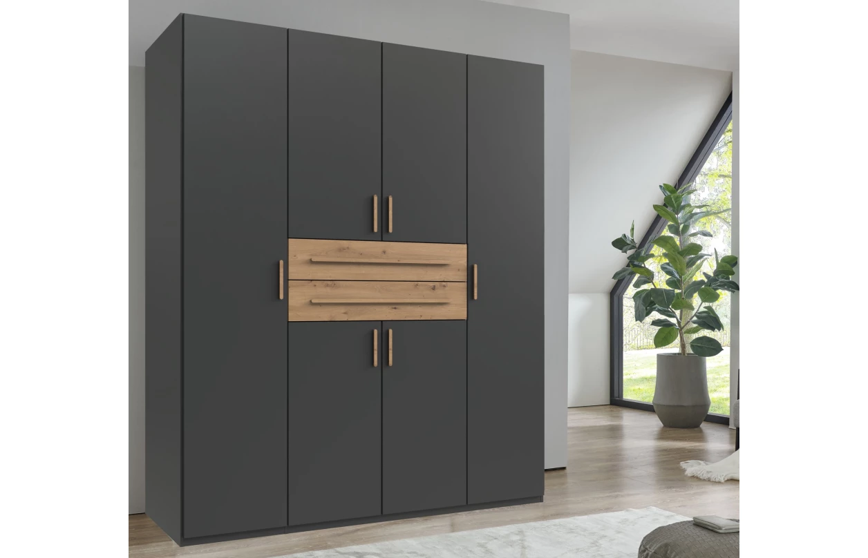 Šatníková skriňa so zásuvkami Digit, 225 cm, béžová kašmír/dub artisan 94