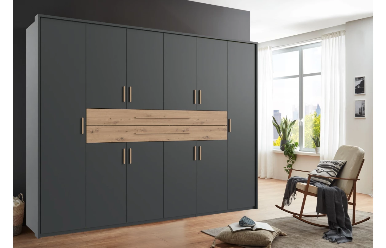 Šatníková skriňa so zásuvkami Digit, 225 cm, béžová kašmír/dub artisan 6