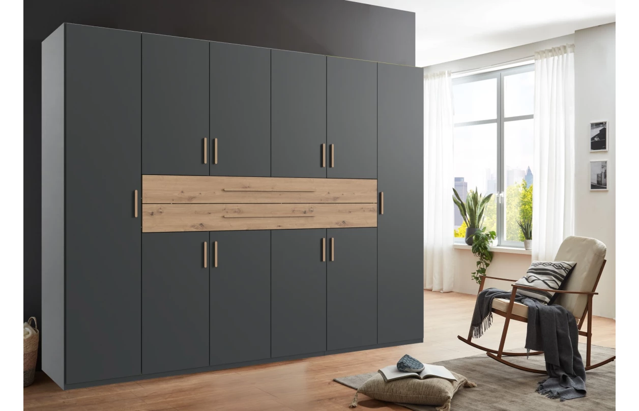 Šatníková skriňa so zásuvkami Digit, 225 cm, béžová kašmír/dub artisan 96