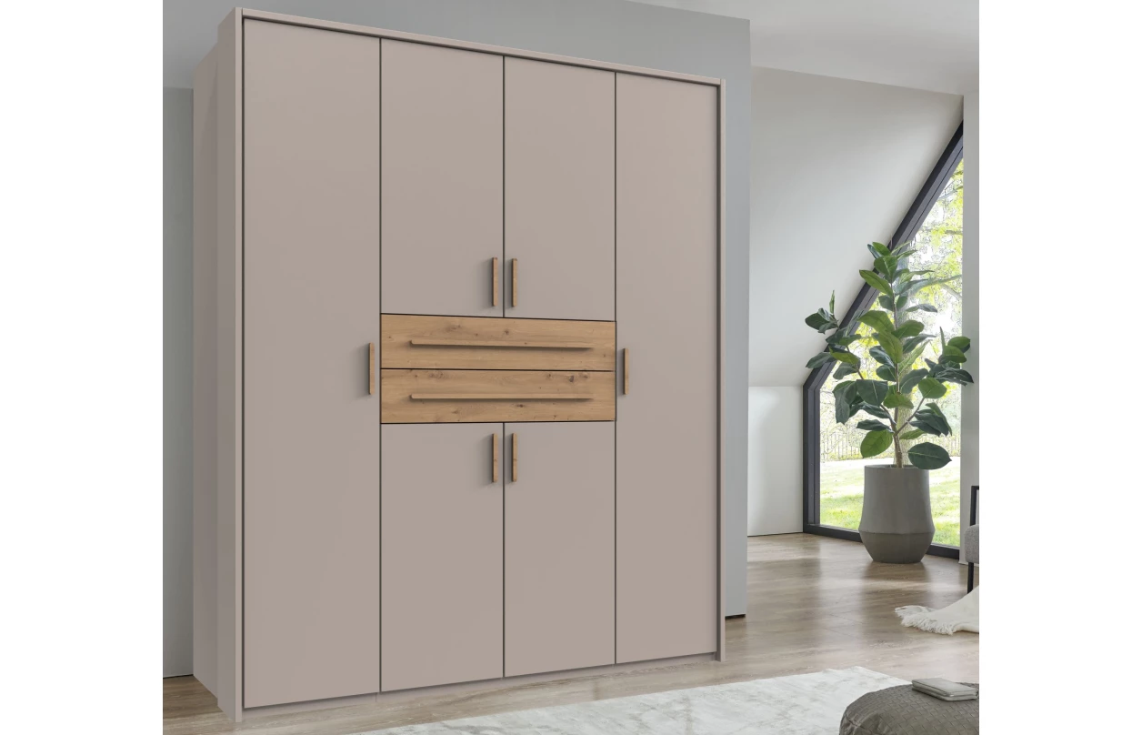 Šatníková skriňa so zásuvkami Digit, 225 cm, béžová kašmír/dub artisan 7