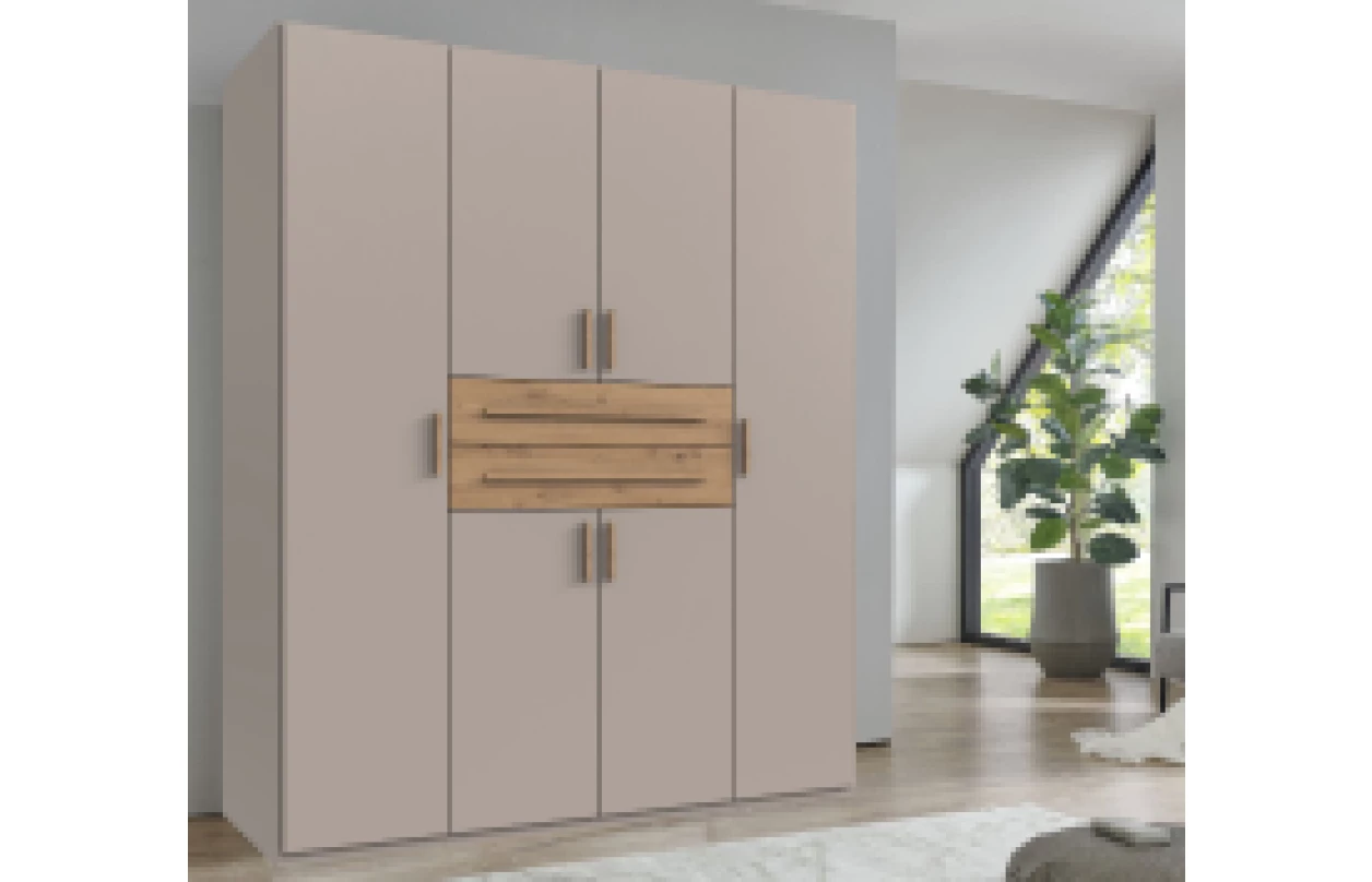 Šatníková skriňa so zásuvkami Digit, 225 cm, béžová kašmír/dub artisan 110