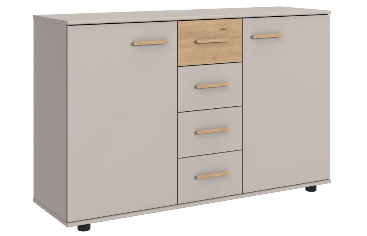 Šatníková skriňa so zásuvkami Digit, 225 cm, béžová kašmír/dub artisan 123