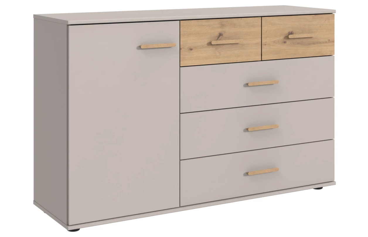 Šatníková skriňa so zásuvkami Digit, 225 cm, béžová kašmír/dub artisan 124