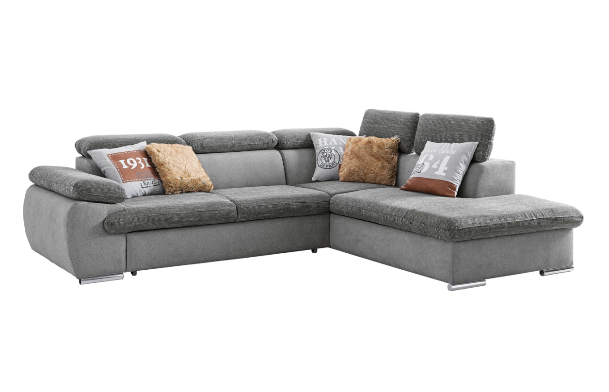 Rohová sedacia súprava Viera, svetlo šedá texturovaná látka, pravý roh