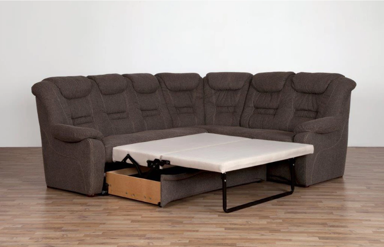 Sedacia súprava Elvis U, hnedá látka v optike kože, s rozkladom 6