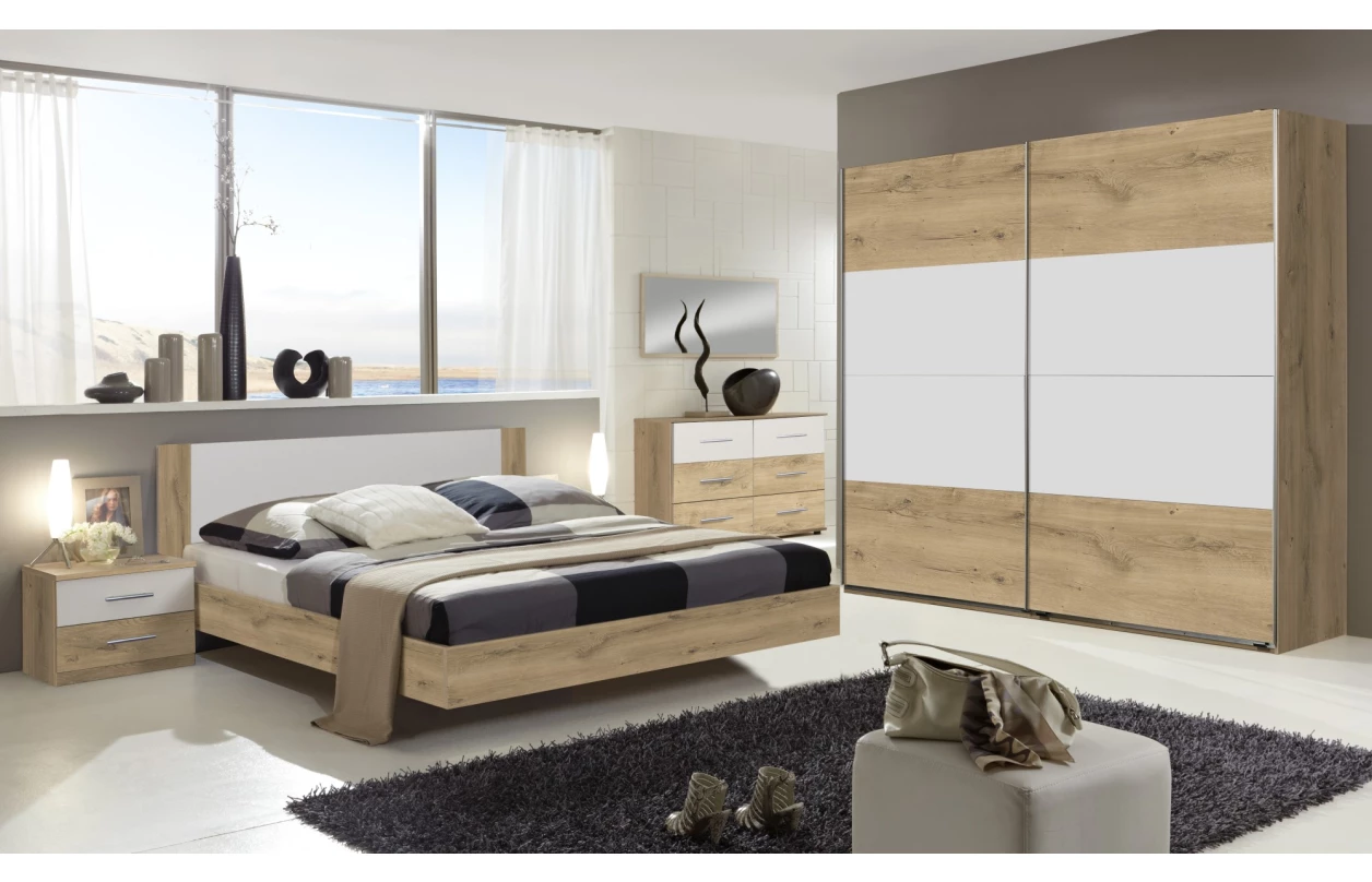 Posteľ s nočnými stolíkmi Nora 140x200 cm, doskový dub/biela 3