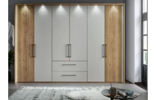 Šatníková skriňa Kanada, 300 cm, dub bianco/šedá