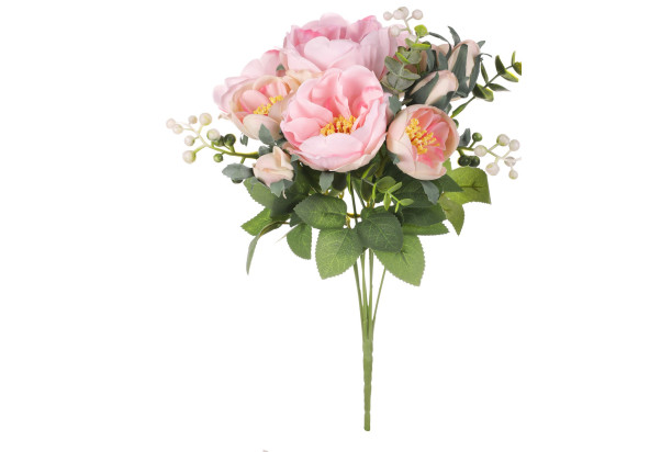 Umelá kytica Čajová ruža v pugete 34 cm, ružová