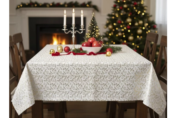 Vianočný obrus Perie a šišky 130x160 cm, zlatý