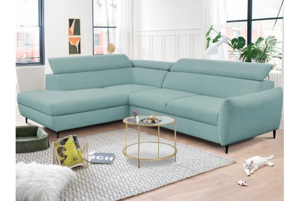 Rohová sedacia súprava Othello, mentolovo zelená látka, ľavý roh