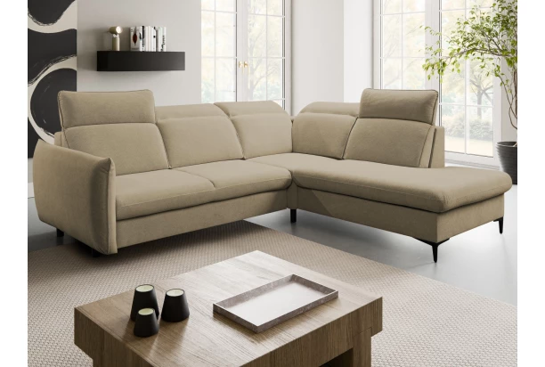 Rohová sedacia súprava Glow, svetlo hnedá látka, pravý roh
