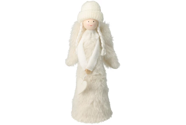 Vianočná dekorácia Anjel s vrkočmi, biela/sivá