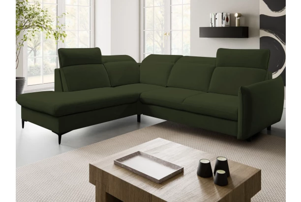 Rohová sedacia súprava Glow, fľaškovo zelená látka, ľavý roh