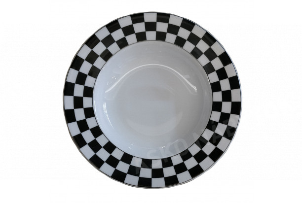 Hlboký tanier 22 cm Basic Karos, čierno-biela šachovnica