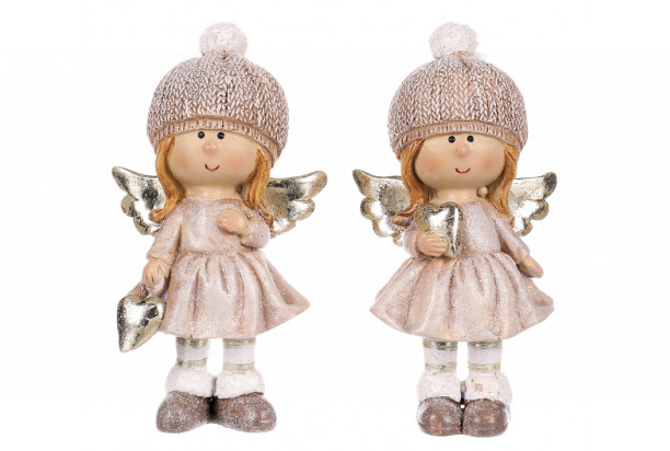 Vianočna dekorácia (2 druhy) Anjel v krémových šatách, 11 cm