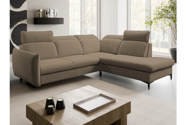 Rohová sedacia súprava Glow, stredne hnedá látka, pravý roh