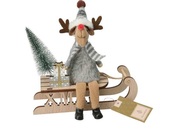 Vianočná dekorácia Sob na sánkach, 3 druhy