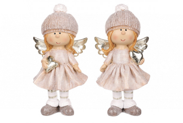 Vianočná dekorácia (2 druhy) Anjel  v krémových šatách, 16 cm