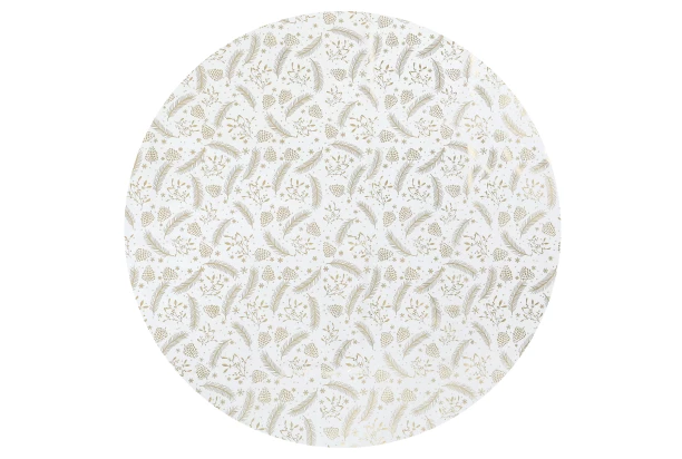 Vianočný okrúhly obrus Perie a šišky 140 cm, zlatý