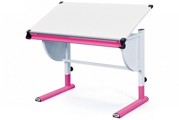 Polohovateľný písací stôl Cetrix, ružový/biely