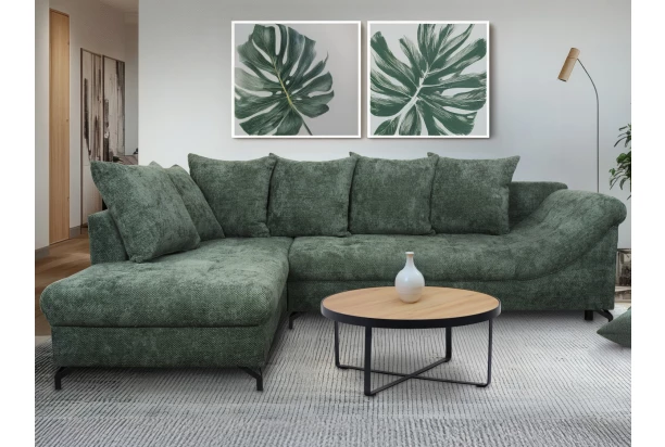 Rohová sedačka Kati, šedo-zelená látka, ľavý roh