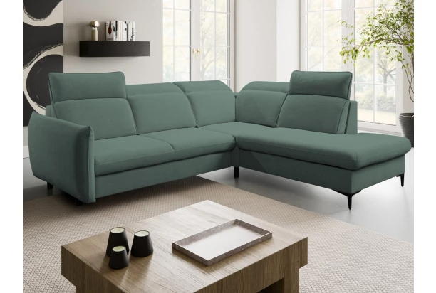 Rohová sedacia súprava Glow, modro-šedo-zelená látka, pravý roh