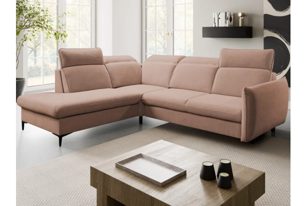 Rohová sedacia súprava Glow, světle lososová látka, levý roh
