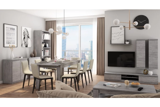 Jedálenský stôl Inter 160x80 cm, šedý betón, rozkladacia