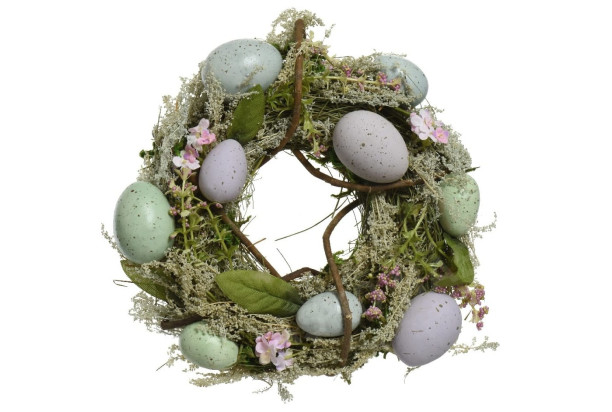 Veľkonočná dekorácia Veniec s vajíčkami a vetvičkami, 23 cm