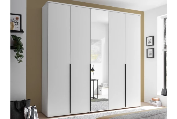 Šatníková skriňa so zrkadlom Kevo, 225 cm, biela