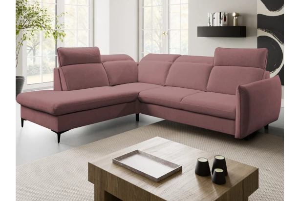 Rohová sedacia súprava Glow, tmavo ružová látka, ľavý roh