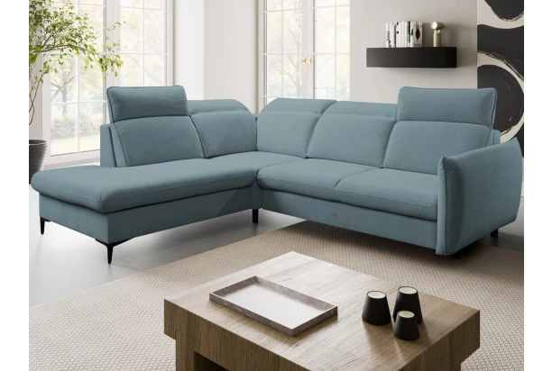Rohová sedacia súprava Glow, svetlo modrá látka, ľavý roh