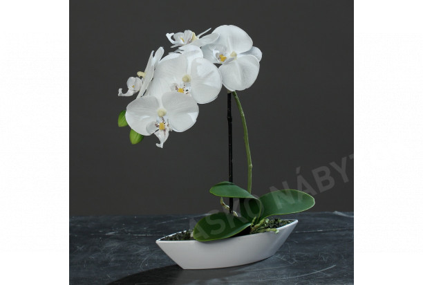 Umelá kvetina Orchidea v kvetináči 28 cm, biela