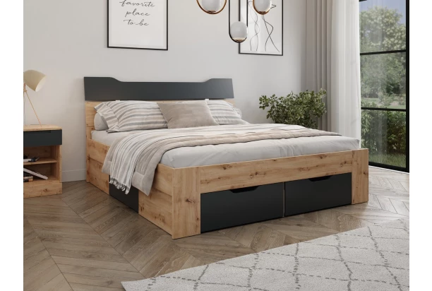 Posteľ s úložnými zásuvkami Asko 180x200 cm, dub artisan/antracit