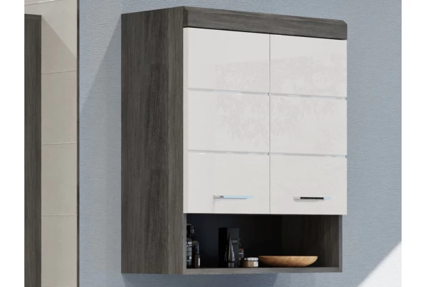 Nástenná skrinka Scout, šedý dub/biela lesk