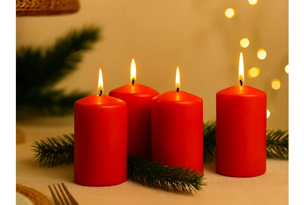 Valcové sviečky (4 ks) červená, 10 cm