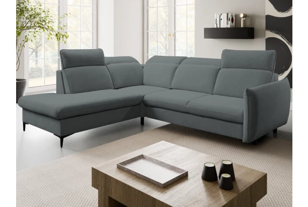 Rohová sedačka Glow, stredne šedá látka, ľavý roh