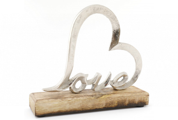 Dekorácia Srdce Love na drevenom podstavci,17x15 cm