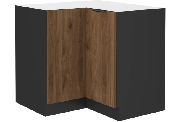 Dolná rohová kuchynská skrinka Monza, 90/90 cm, orech/čierna