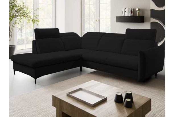 Rohová sedacia súprava Glow, čierna látka, ľavý roh