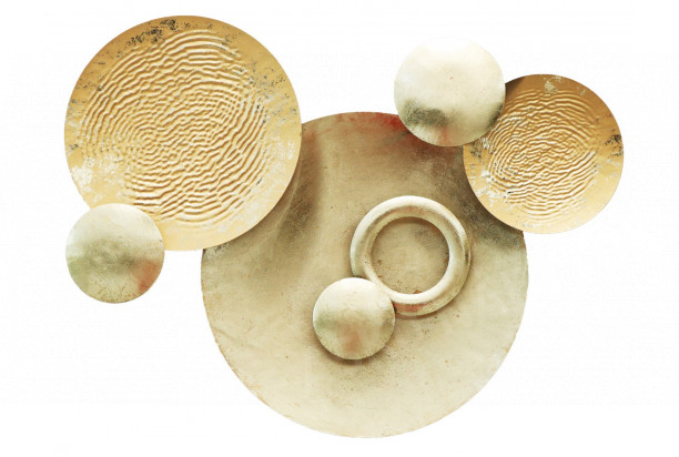 Kovová nástenná dekorácia Zlaté kruhy, 70x50 cm