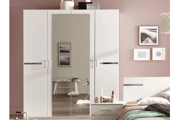 Šatníková skriňa so zrkadlami Anna, 180 cm, biela