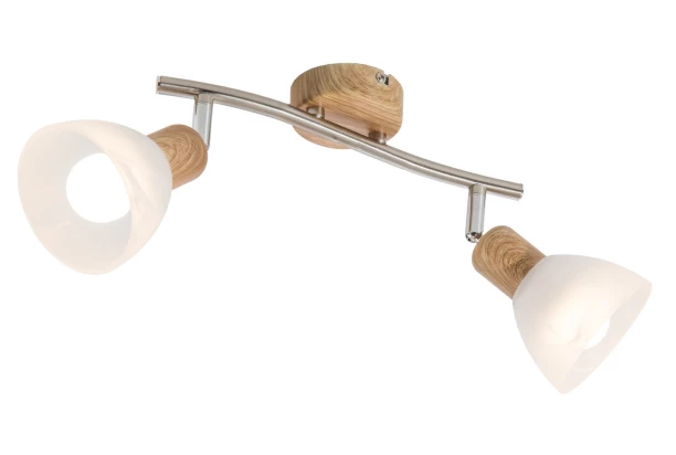 Stropné LED osvetlenie Daytona 25 cm, svetlý dub/biele sklo, 2 svietidlá