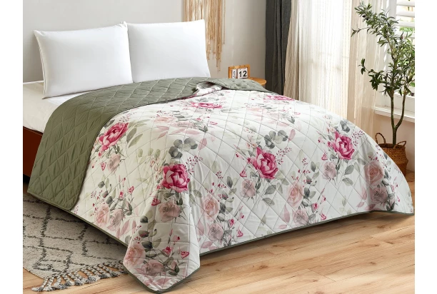 Prehoz postele Fiori 220x240 cm, kvetinový zelený