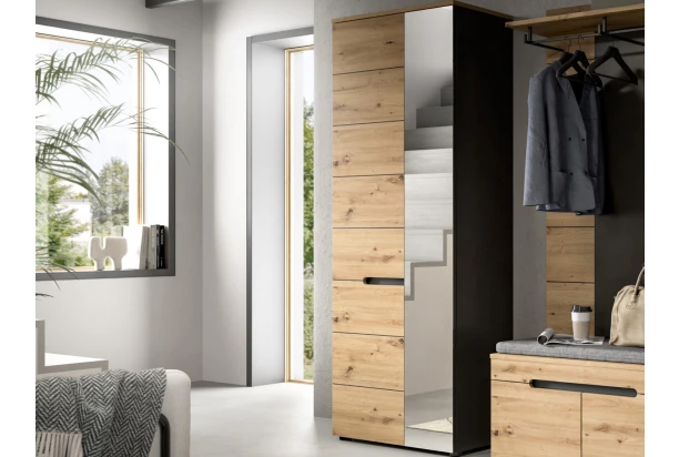 Predsieňová skriňa so zrkadlom Cano, 65 cm, šedá/dub artisan