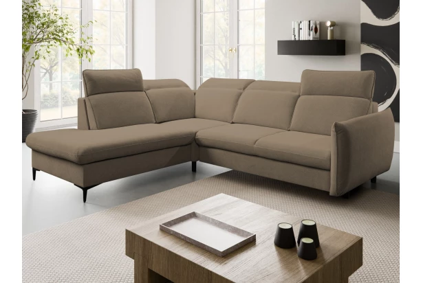 Rohová sedačka low, stredne hnedá látka, pravý roh