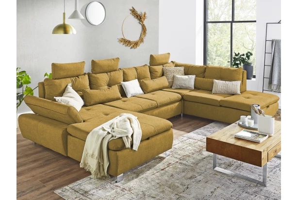 Sedacia súprava Madeira 3A, horčicová žltá látka, tvar pravé U