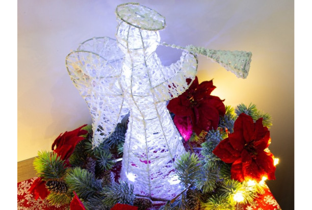 Vianočné dekorácie Anjel s LED osvetlením, biela