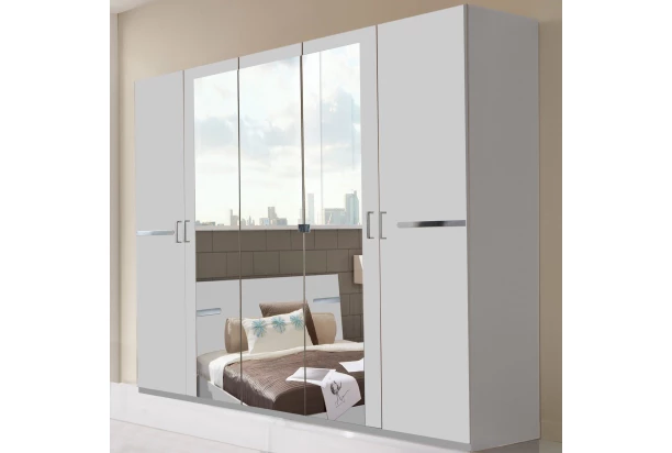 Šatníková skriňa so zrkadlami Anna, 225 cm, biela